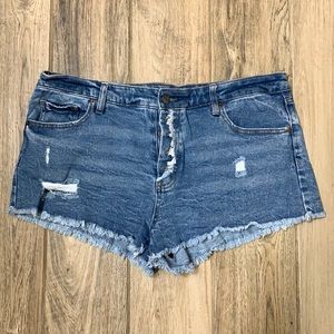 Blue light wash jean shorts